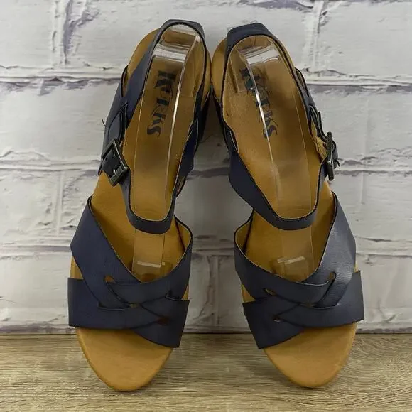 Korks Bagley Platform Chunky Heel Sandals Women's Size 9 Slingback Dark Blue - Picture 7 of 9